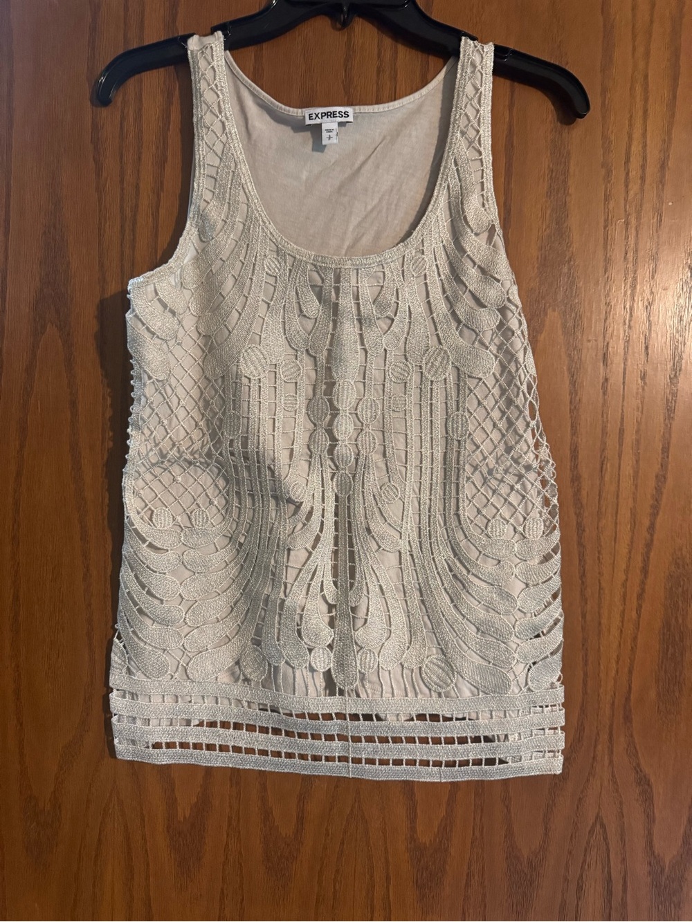 Express Cream Crochet Tank with Lace Overlay